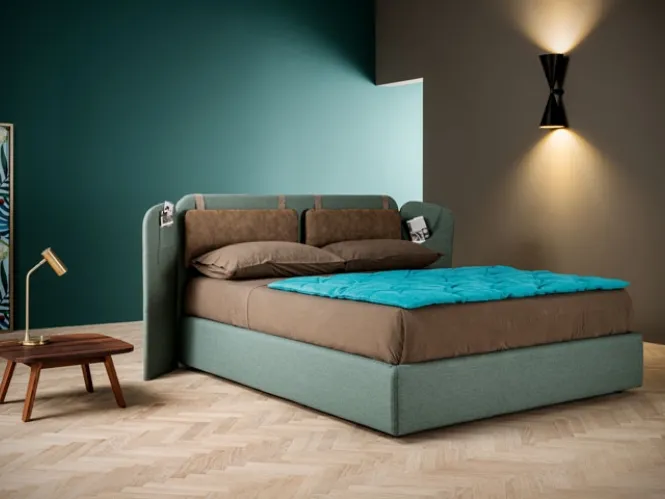 Letto con testiera e box contenitore Flap di Ennerev