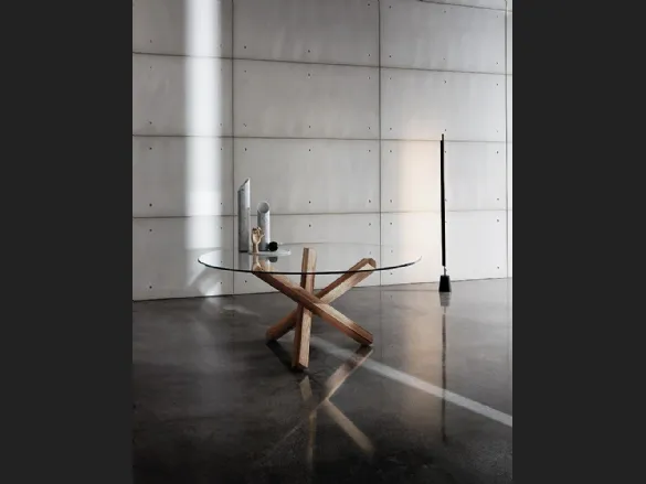 Tavolo rotondo in vetro con base in legno Aikido di Sovet