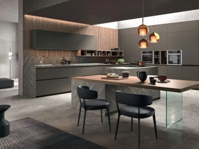 Cucina Moderna con isola Time 01 in laccato opaco, laminato e melaminico di Gentili Cucine